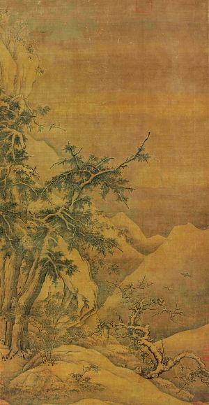 美国克利夫兰艺术博物馆藏高焘绢本设色《寒林聚禽图轴》