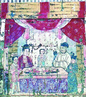 北宋宋四郎墓夫妻对坐壁画